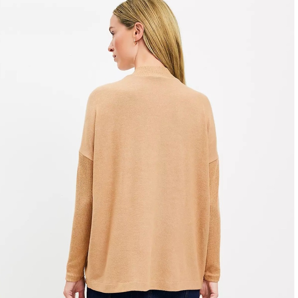 LOFT Heathered Ribtrim Jersey Mock Neck Top Size S